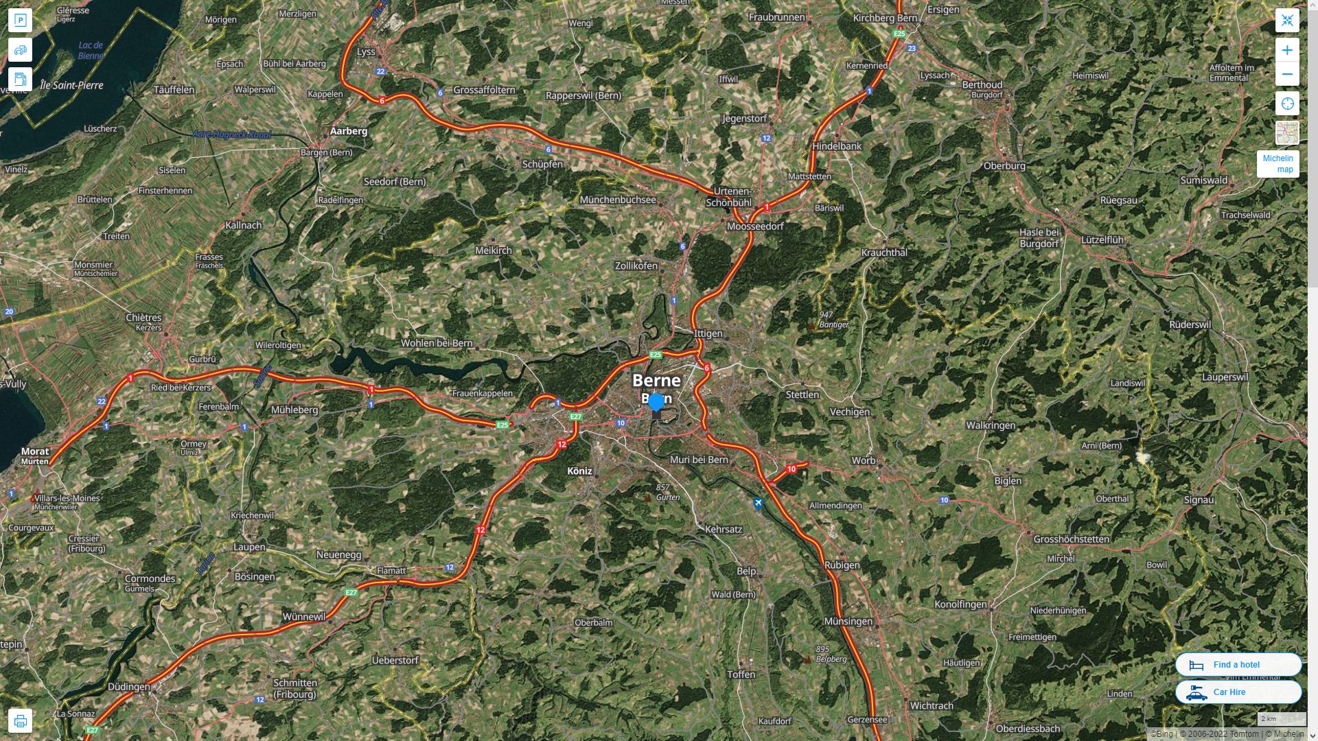 Bern Suisse Autoroute et carte routiere avec vue satellite